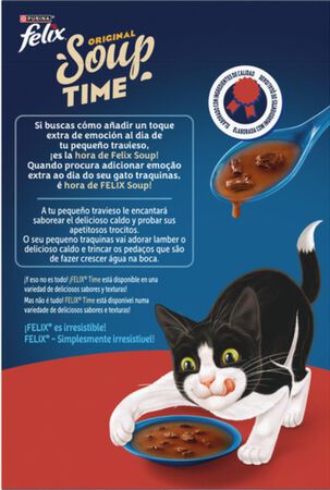 Alimento de gato soup con carne con buey con pollo y con cordero Felix 288g