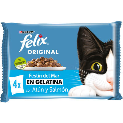 Comida h&uacute;meda gato F&eacute;lix gelatina pescado pack 4