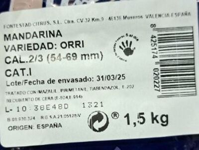 Mandarina clementina malla 1.5kg