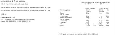 Leche sin lactosa Pascual 1l entera