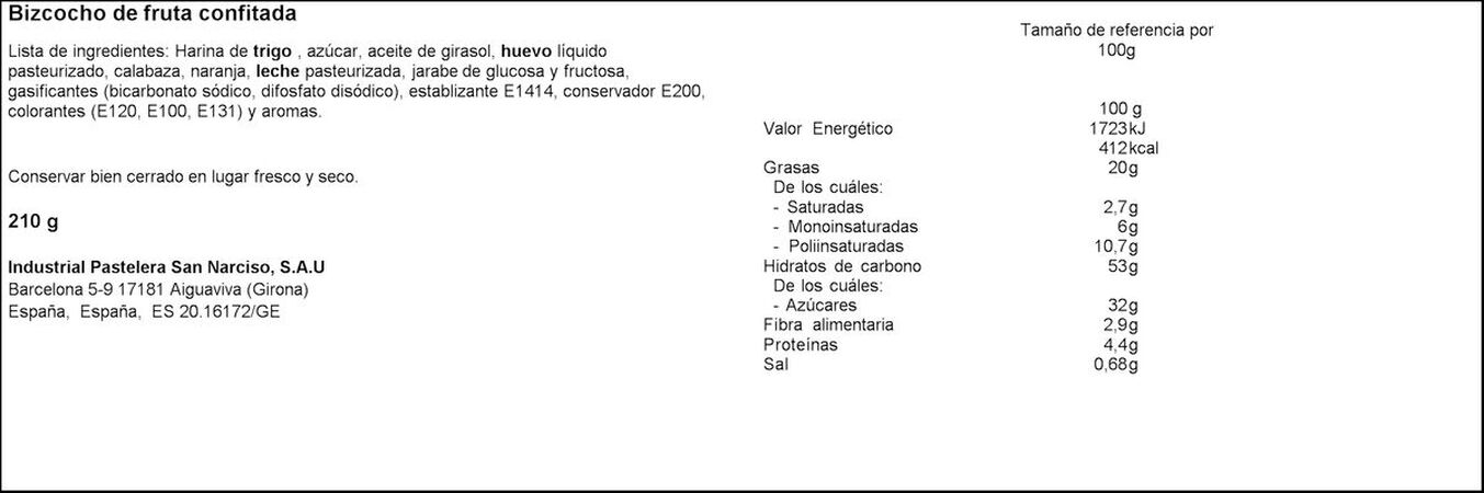Bizcocho de frutas confitadas Inpanasa 210g fruit glase