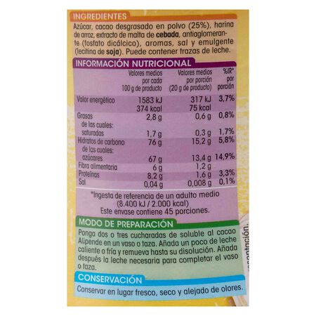 Cacao soluble sin gluten Alipende 900g