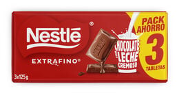 Chocolate con leche Nestlé Extrafino pack tabletas 3x125g