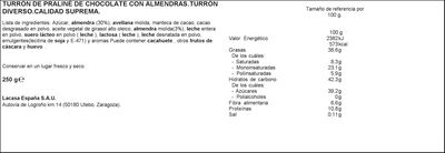 Turrón de chocolate con almendras Lacasa 250g