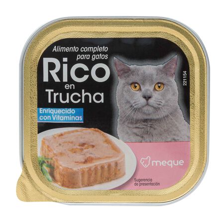 Comida húmeda gato Meque tarrina rico en trucha 100g