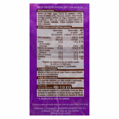Pan molde Alipende avena y centeno 500g