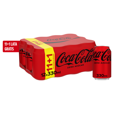 Refresco cola Coca-Cola lata 33cl pack 12 zero az&uacute;car