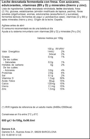 L Casei Actimel 0% MG Danone pack 6 fresa