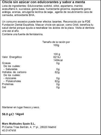 Chicles hierbabuena sin az&uacute;car Orbit pack 4