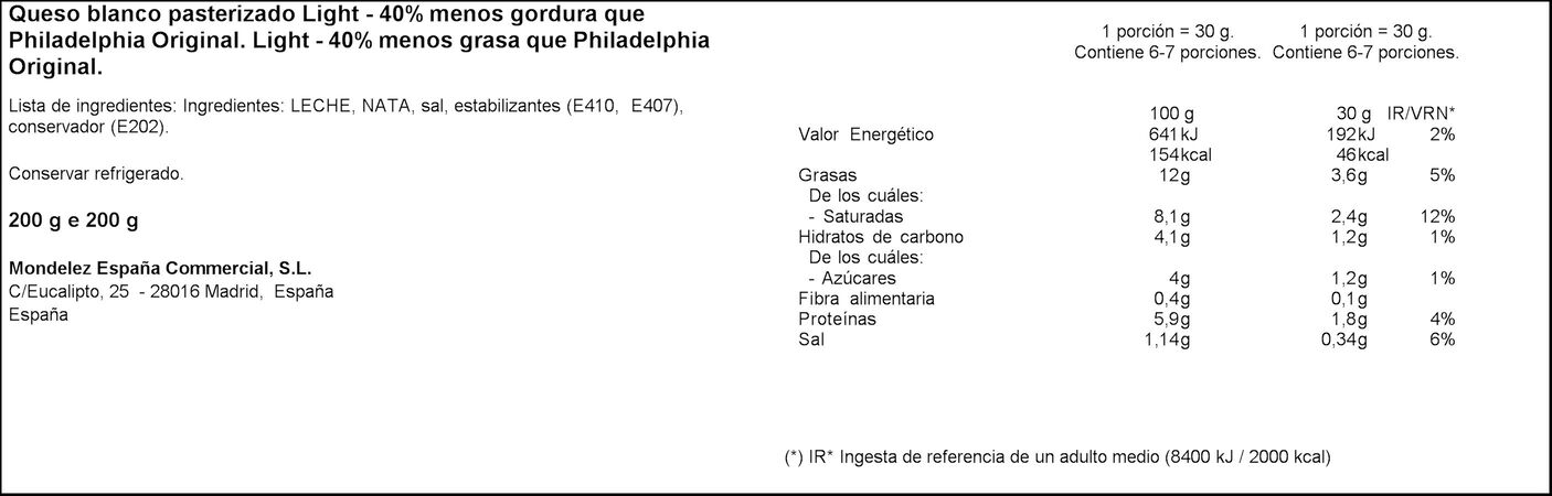 Queso de untar light Philadelphia 200g
