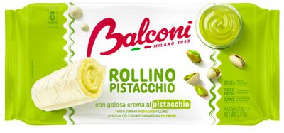 Pastelito rollino cubierto y relleno de crema de pistacho Balconi 222 g