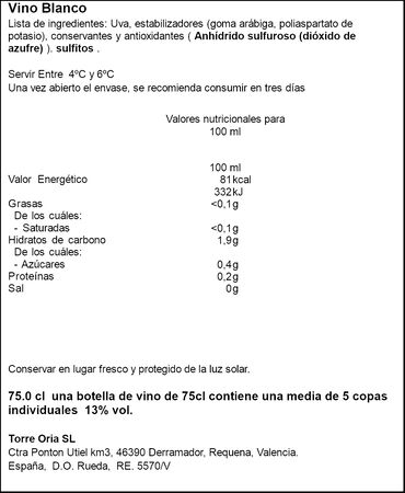 Vino blanco verdejo DO Rueda Molongo 75cl