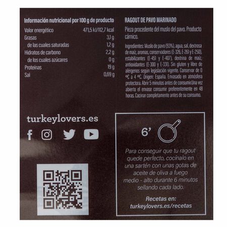 Ragout de pavo marinado Turkey Lovers 500g aproximadamente