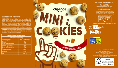 Galleta mini cookies con pepitas de chocolate Alipende 160g