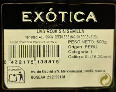 Uva roja sin semillas bandeja 500g