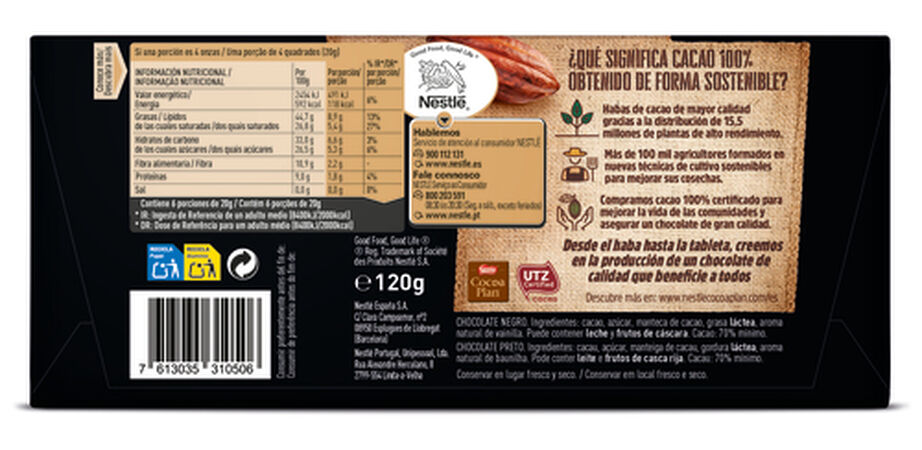 Chocolate negro Nestlé 120g 70% de cacao