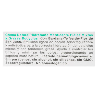 Crema facial natural Bodyplus 50ml piel mixta