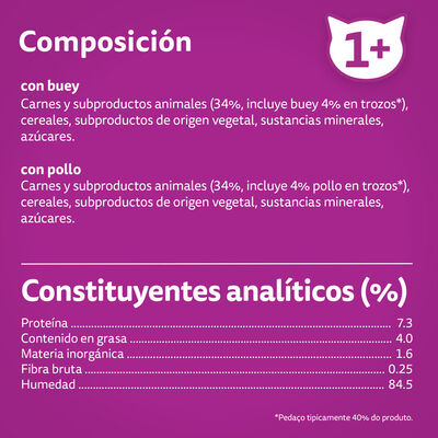 Comida para gato de buey y pollo Whiskas 4x85g