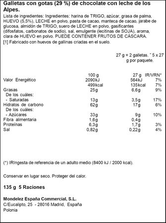 Galleta de chocolate & cookies Milka 135g