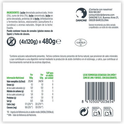 Bífidus probiótico Activia 0% pack 4 lima limón