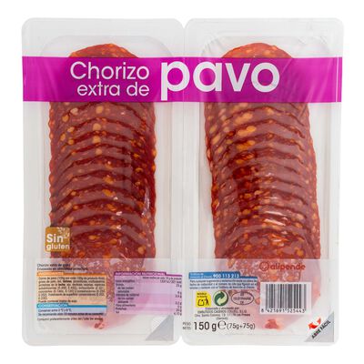 Chorizo extra de pavo calidad extra en lonchas Alipende pack 2 de 75g