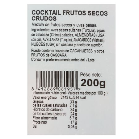 Cocktail de frutos secos crudos Frumesa 200g