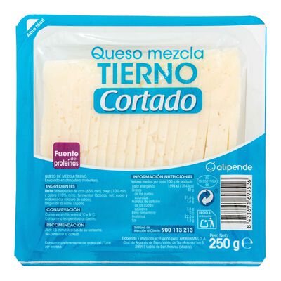 Queso mezcla tierno ya cortado Alipende cu&ntilde;a 250g