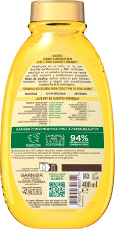 Champ&uacute; iluminador Garnier Original Remedies 400ml camomila y miel de flores