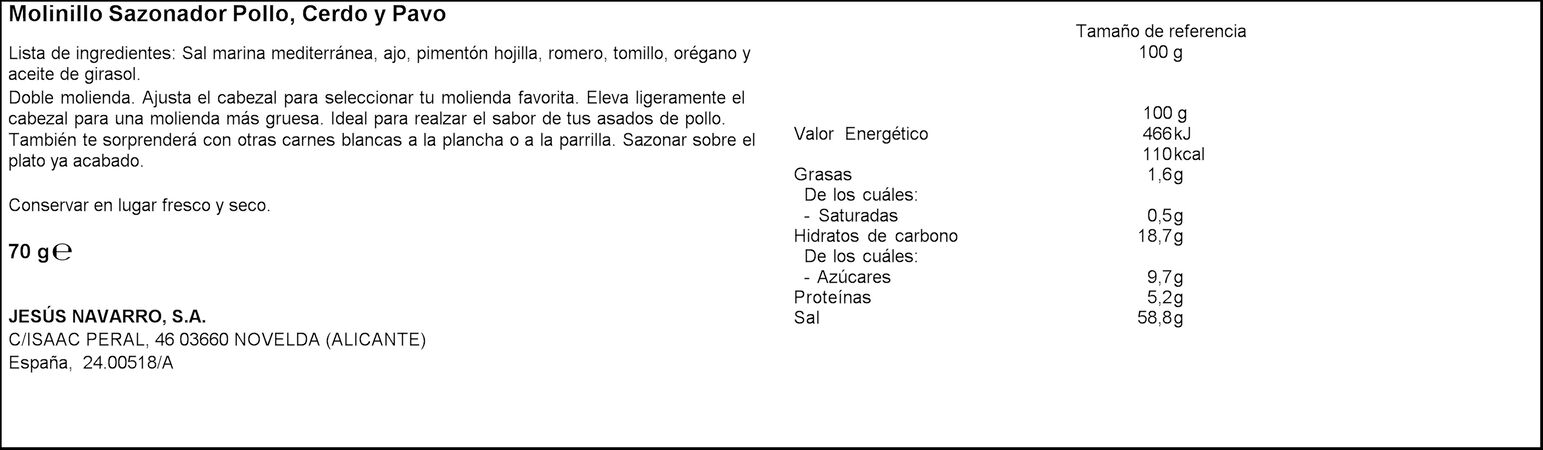 Sazonador de pollo provenzal molinillo Carmencita 45g