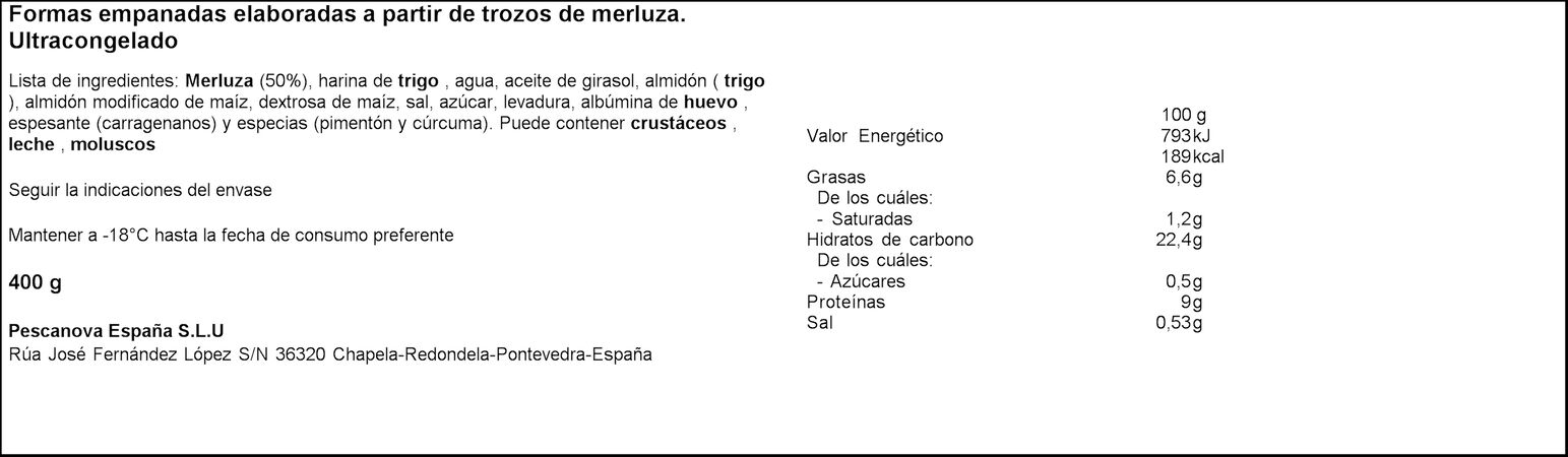 Peskitos de merluza Pescanova 400g empanados