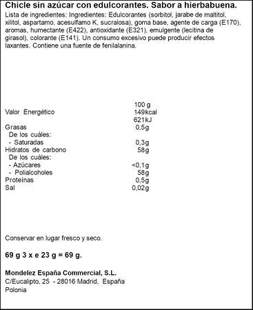 Chicle sin azúcar sabor hierbabuena Trident Senses pack 3