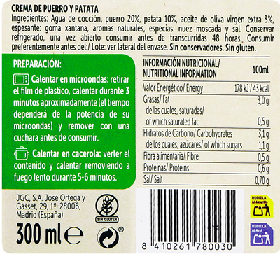Crema Vichyssoise sin gluten la huerta Don Simon 300ml