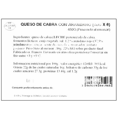 Queso de cabra 80gr con arandanos
