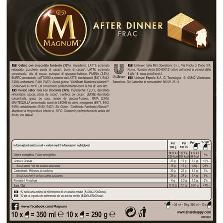 Helado bombón Magnum 350ml 10 uds after dinner frac