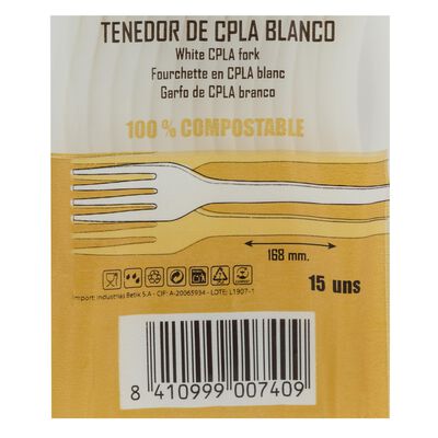 Tenedores ecol&oacute;gicos Betik 15 uds compostables y biodegradables en ma&iacute;z