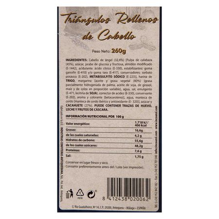 Triángulos rellenos Flor Antequera 260g cabello de ángel