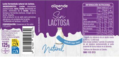 Leche fermentada sin lactosa Alipende pack 4 125g natural