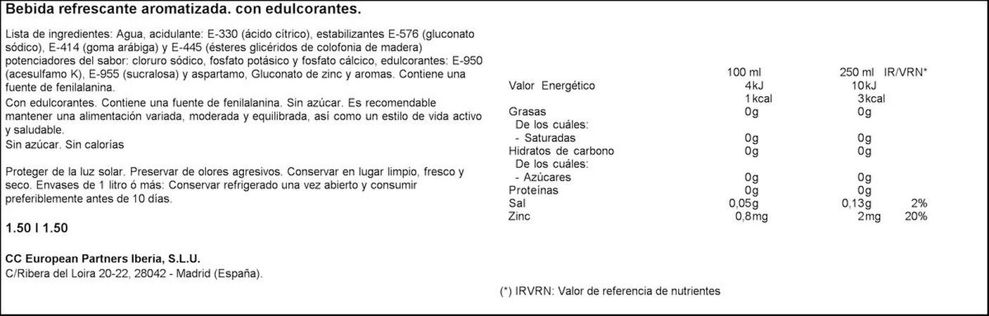 Bebida isotónica zero Aquarius 1,5l limón