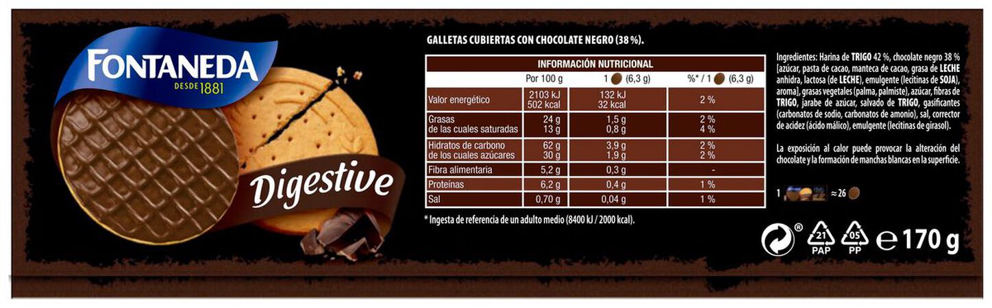 Galletas chocolate negro finas Fontaneda 170g