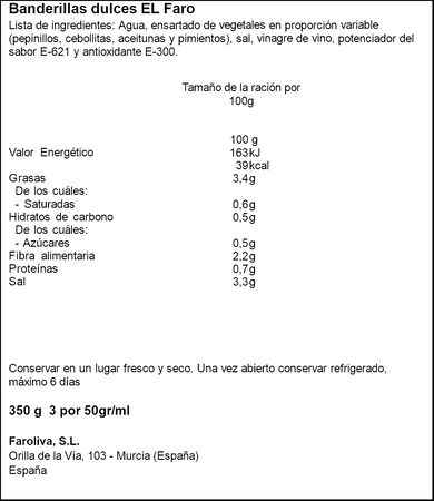 Banderillas dulces en vinagre s/gluten El Faro 150g