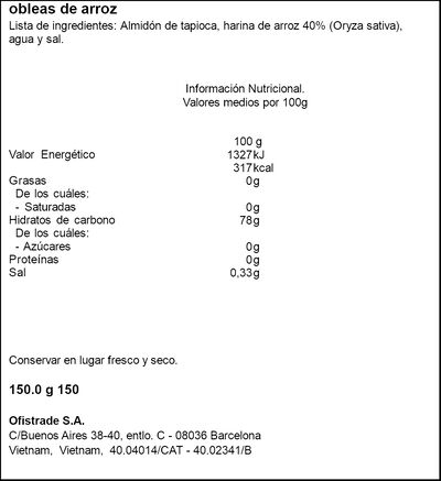 Obleas de arroz Yang Tse Vietnamit 150g 22cm