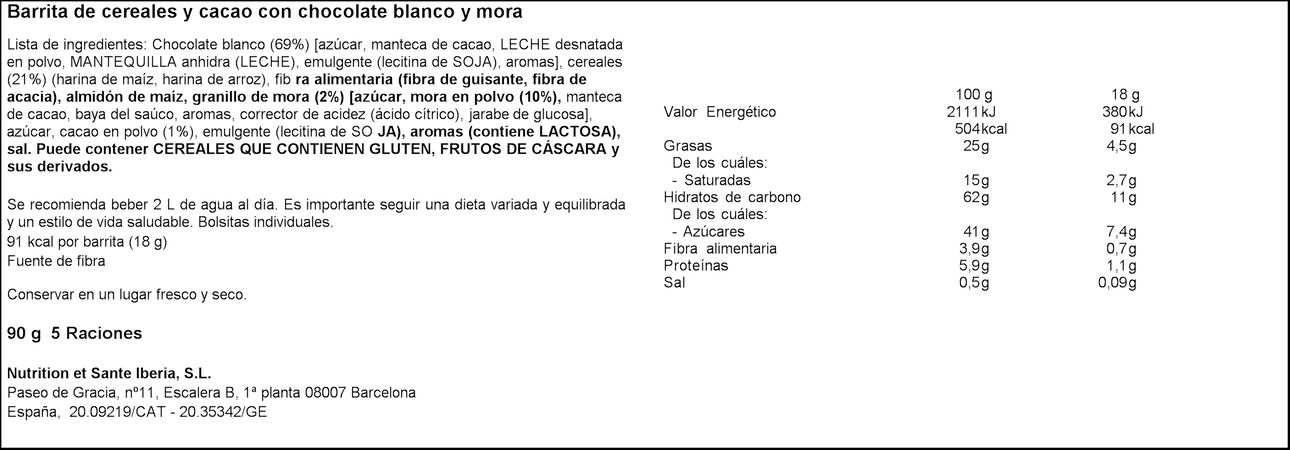 Barritas Bicentury 5u chocolate blanco y frutos rojos