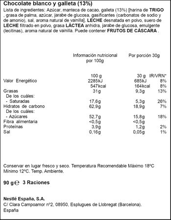 Chocolate blanco Jungly Nestl&eacute; 90g