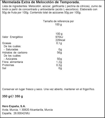 Mermelada melocotones extra de temporada Hero 350g