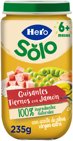 Tarro Hero Solo guisantes jam&oacute;n desde 6meses 235g