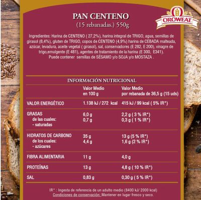 Pan molde con centeno OroWheat 550g