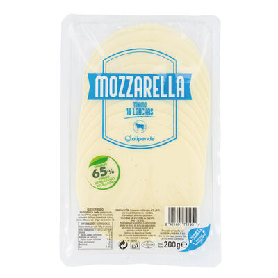 Queso mozzarella en lonchas Alipende 200g