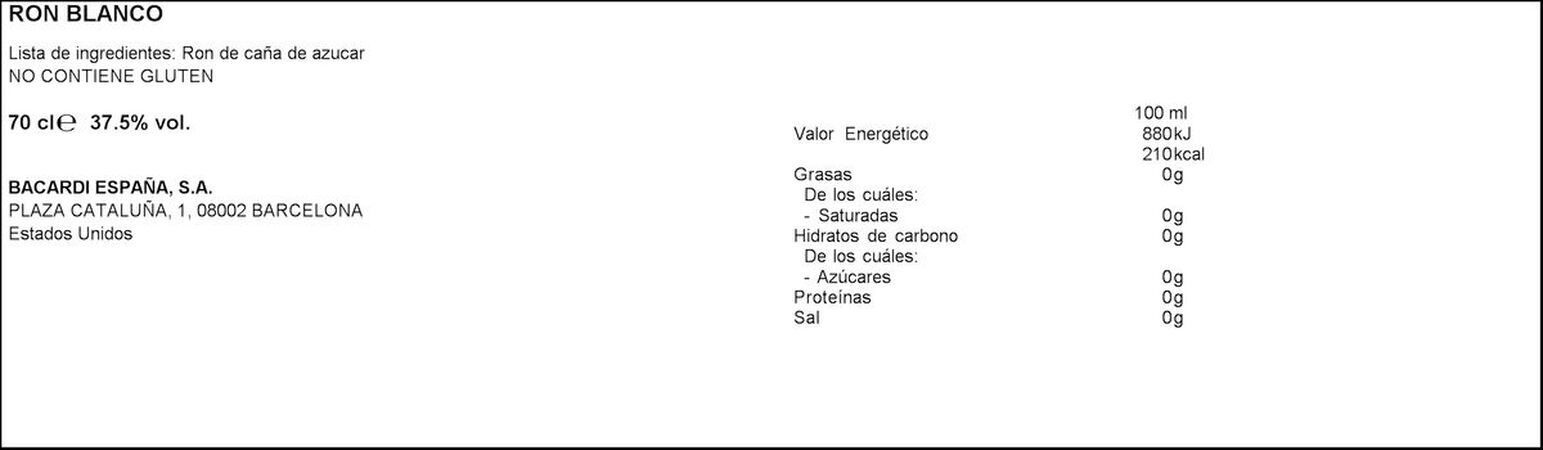 Ron blanco Bacardi 70cl superior