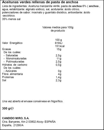 Aceituna ligera rellena de anchoa Serpis 130g