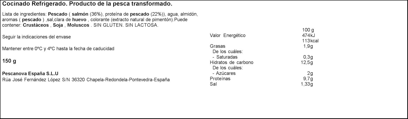 Tallarines salmón Pescanova 125g+20%